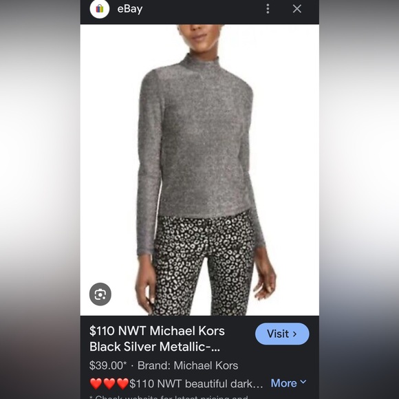 Michael Kors silver shimmery holiday top size L zipper high neck - Picture 2 of 10